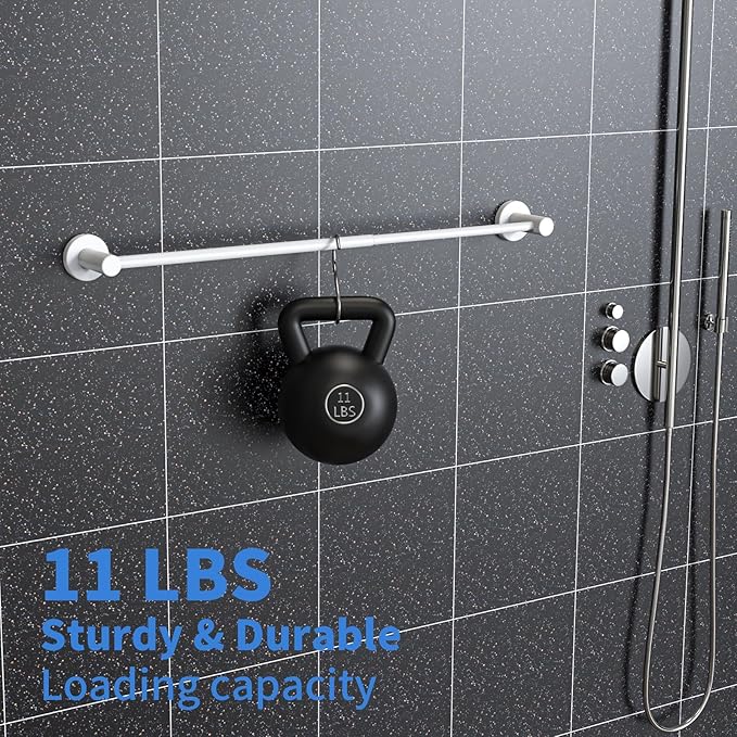 Adjustable Single Bath Towel Bar 16 to 27.6 Inch, ZUEXT Oil Rubbed White Stainless Steel Towel Holder Hanger,Expandable Wall Mount Towel Rail for Bathroom Kitchen,1" Tube Towel Rail Racks w/Hooks