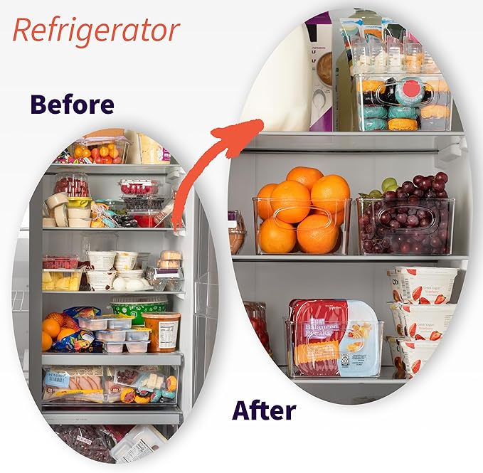ClearSpace Plastic Pantry Organization and Storage Bins with Removable Dividers – 4 Pack XL Perfect Kitchen Organization or Kitchen Storage – Refrigerator Organizer Bins, Cabinet Organizers-NeatNest