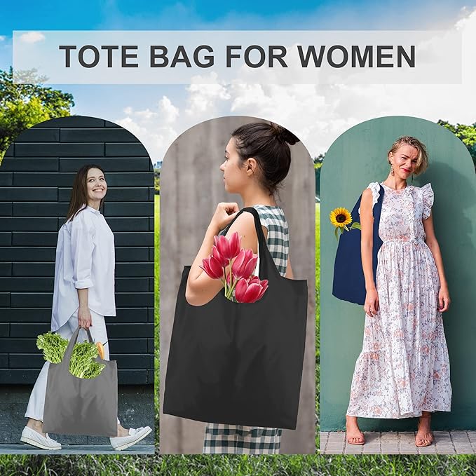 BeeGreen Reusable Bags Tote Bags for Women - 6 Pack Bulk Extra Large Reusable Gifts Bag with Handles - Heavy Duty Foldable Machine Washable Travel Grocery Bag Organizer (Packable Shopping Bags)-NeatNest