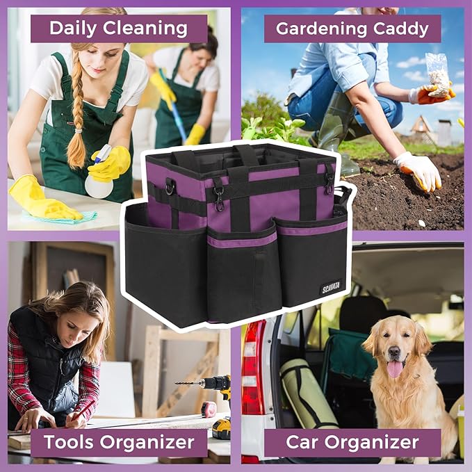 Compact Wearable Cleaning Caddy, Small Cleaning Caddy Supplies Organizer with Handle & Shoulder Straps for Housekeepers, Under Sink & Car Cleaning Tool Organizers Bag (RoyalPurple)-NeatNest