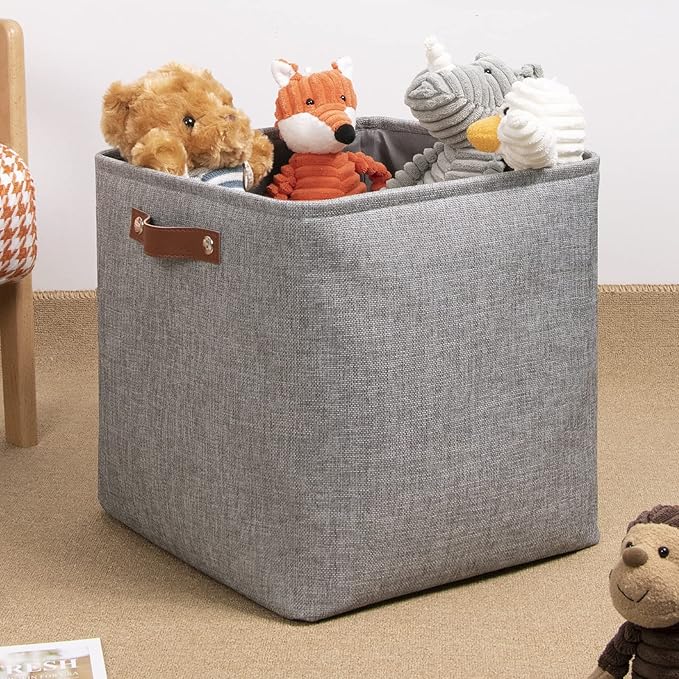 DULLEMELO Cube Basket for Storage and Organization, Collapsible Fabric Cube for Closet, Laundry, Nursery and Shelves - Decorative Empty Basket for Gifts (Gray)-NeatNest