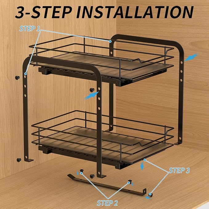 2-Tier Spice Rack, Pull Out Cabinet Organizer Spice Racks Height Adjustable Heavy Duty Metal Basket for Inside Cabinets & Pantry Closet(9.5''Wx10.5''Dx9.5''H)-NeatNest