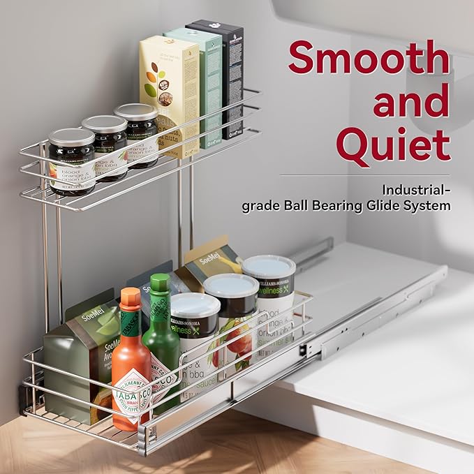 Under Sink Organizer 9"W X17"D, Pull Out Cabinet Organizer 2 Tier, Under Sink Slide Out Chrome Plated, Under Kitchen Bathroom Sink Organizer, Pantry Cabinet Closet Organization Rack, 2 Pack-NeatNest