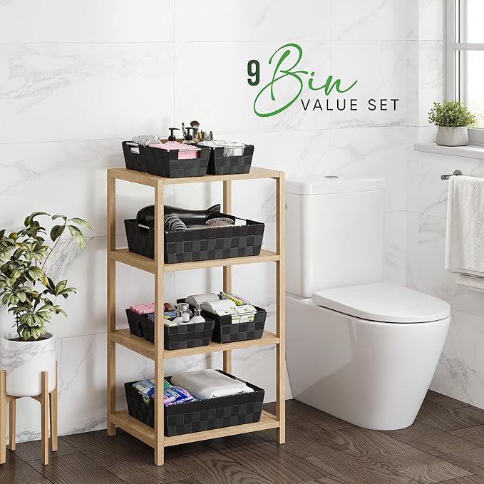 Baskets For Organizing Set Of 9 Black - Storage Baskets For Shelves - Perfect Closet Organizer Bins, Bathroom Basket, and Pantry Basket - Small Storage Bins For Shelves - Bin For Organization-NeatNest