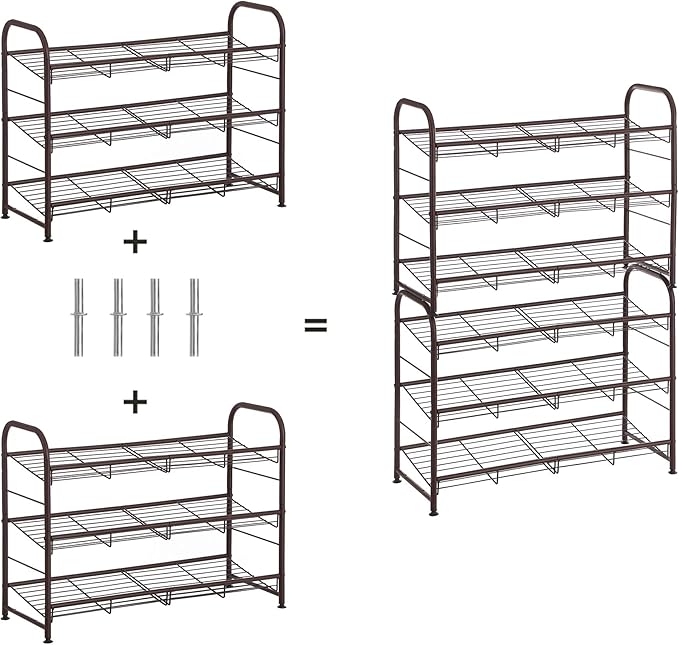 SONGMICS Shoe Rack, 3 Tier Shoe Organizer for Closet, Holds up to 12 Pairs of Shoes, Shoe Rack for Front Door Entrance, Metal Shoe Shelf with Adjustable Tilt Angle, for Entryway, Garage, Bronze-NeatNest