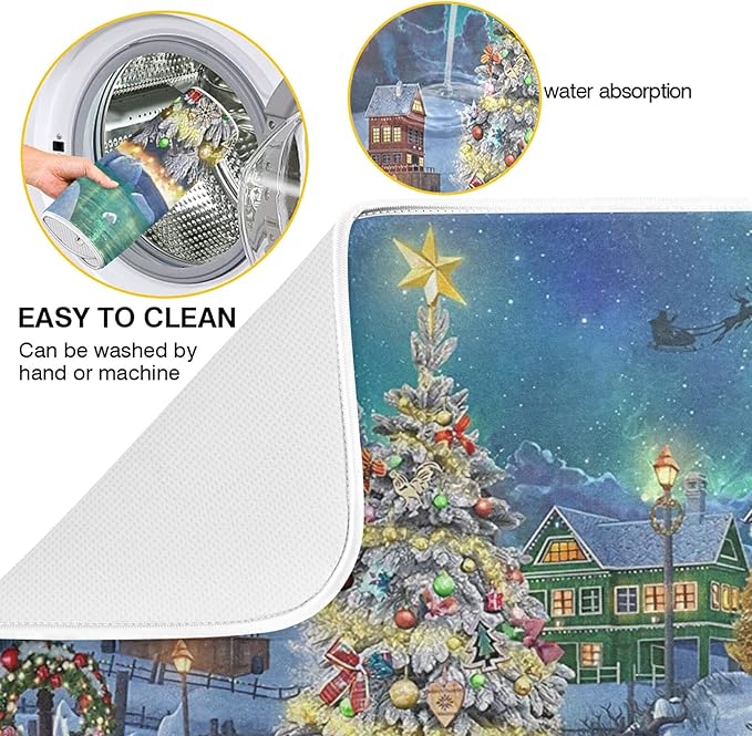 Absorbent Dish Drying Mat Christmas Tree Kitchen Counter Mat Protector,Reversible,Medium 18 x 16 Inches