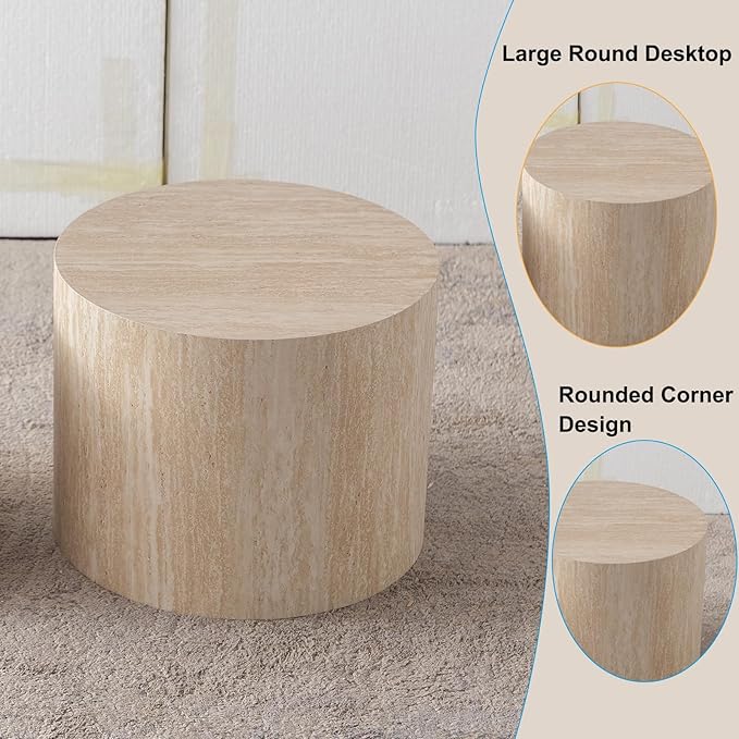 Nesting Coffee Table Set of 2 Wood Circle Drum Coffee Tables Set Round Fluted Coffee Tables for Living Room & Small Space (terrazzo)