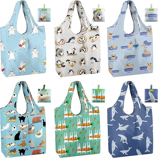 BeeGreen Reusable Grocery Bags 6 Pack, Heavy Duty Totes for Women, Foldable Grocery Bag Large Shopping Totes with Handles for Work, Travel, Gift, Store, Polyester Washable Reusable Tote Bag-NeatNest