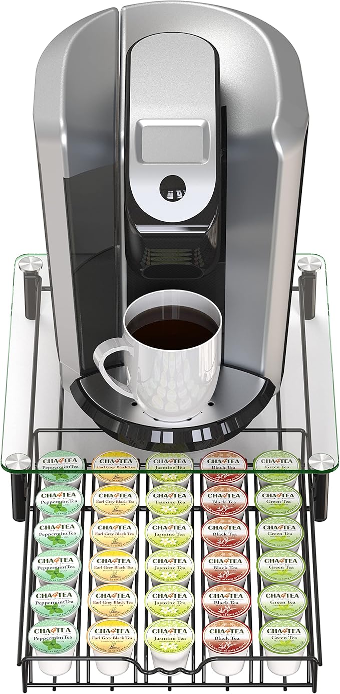 Deco Brothers Crystal Tempered Glass K-Cup Holder Drawer for 30 Coffee Pods Storage, Black-NeatNest