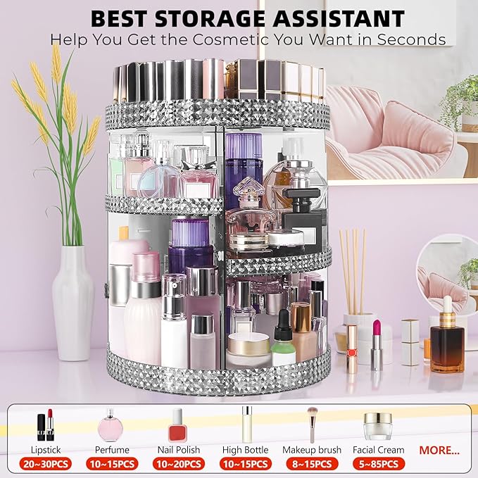 360 Degree Rotating Makeup Organizer, Extra Large Capacity Cosmetic Storage Unit, Removable DIY 7 Layers Skincare Organizer, Acrylic Beauty Perfume Organizer for Vanity Countertop (Gray)-NeatNest