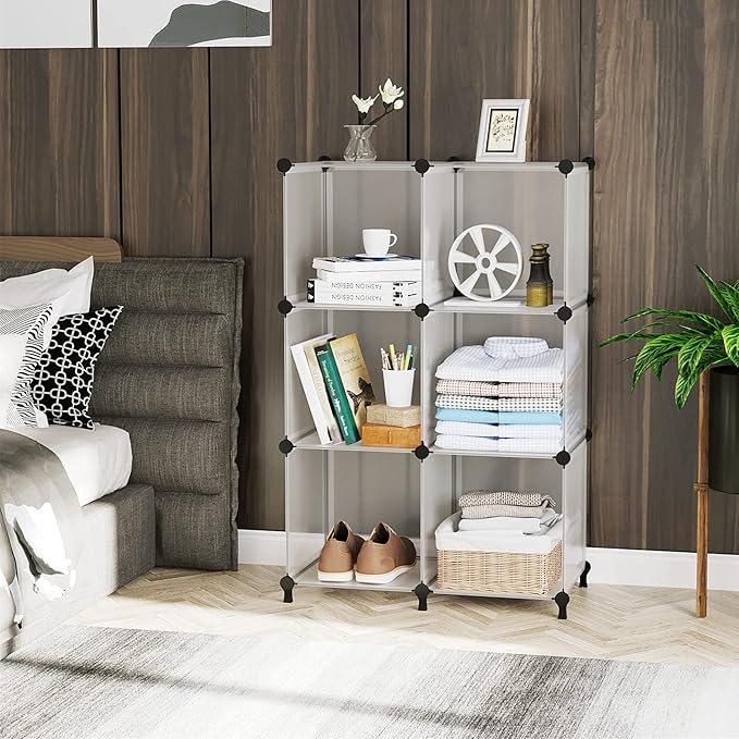 AWTATOS 6 Cube Closet Storage Shelves DIY Stackable Translucent Clothes Storage Organizer for Bedroom, Home