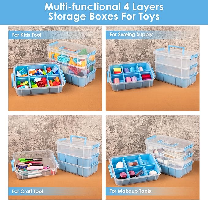 Art Supply Storage Organizer with 2 Removable Trays, 4-Layer 11QT Durable Craft Organizers and Storage for Sewing, Tool, Office Supplies, Art, Craft Supplies