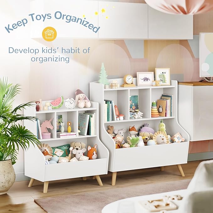 Curipeer Kids Bookshelf and Toy Storage, 3-Tier Wooden Open Bookcase, Baby Book and Toy Storage Display Organizer with Spacious Top Shelf for Children, Family, White(Large Size)-NeatNest