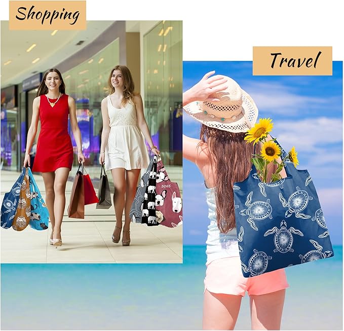 BeeGreen Heavy Duty Bulk Large Reusable Grocery Bags 6 Pack - Foldable Sturdy Recycled Cloth Animal Print Shopping Totes with Handles -Reusable Gifts Bags for Groceries, Travel, Storage & Women-NeatNest