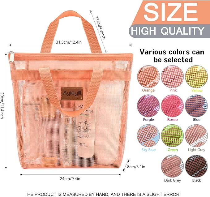 Ayieyill Shower Caddy Portable, Mesh Shower Caddy Tote Bag Quick Dry Hanging Toiletry and Bath Organizer for College Dorm, Gym, Beach, Travel or Camping with Zipper (A-Coral Pink)-NeatNest