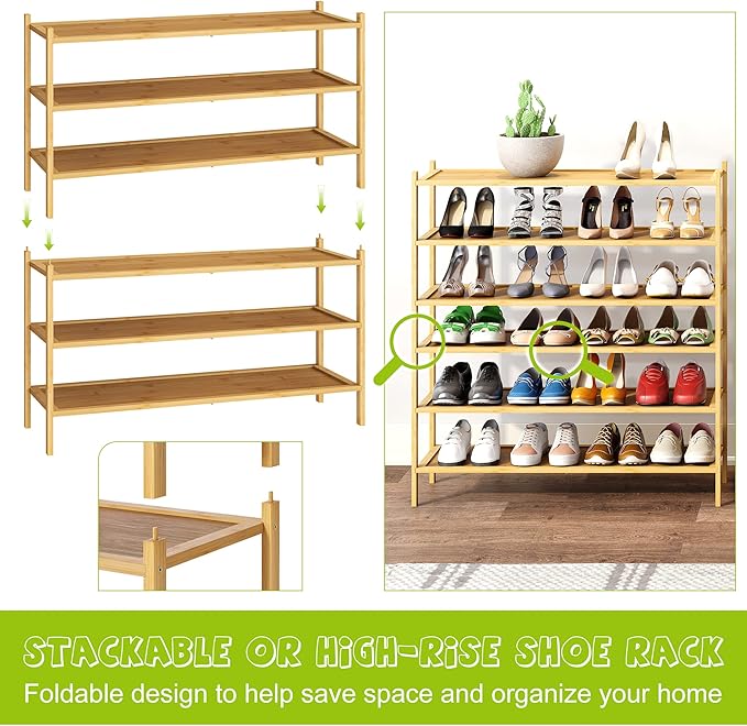 BMOSU 3-Tier Bamboo Extended Shoe Rack Premium Stackable Shoe Shelf Storage Organizer for Hallway Closet Living Room Entryway Organizer(Natural)-NeatNest