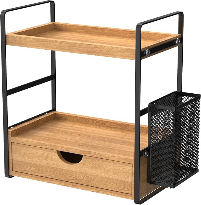 LEMIKKLE 2-Tier Bathroom Organizer with Drawers and Baskets, Multi-Purpose Makeup Organizer Countertop, Large Skincare Organizers, Exquisite Vanity Organizer,Wood-NeatNest