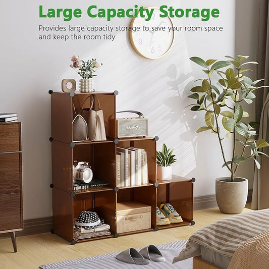 C&AHOME Cube Storage Organizer, 6-Cube Shelves Units, Closet Cabinet, DIY Plastic Modular Book Shelf, Ideal for Bedroom, Living Room, Office, 36.6" L x 12.4" W x 36.6" H Cocoa UPCS06C-NeatNest