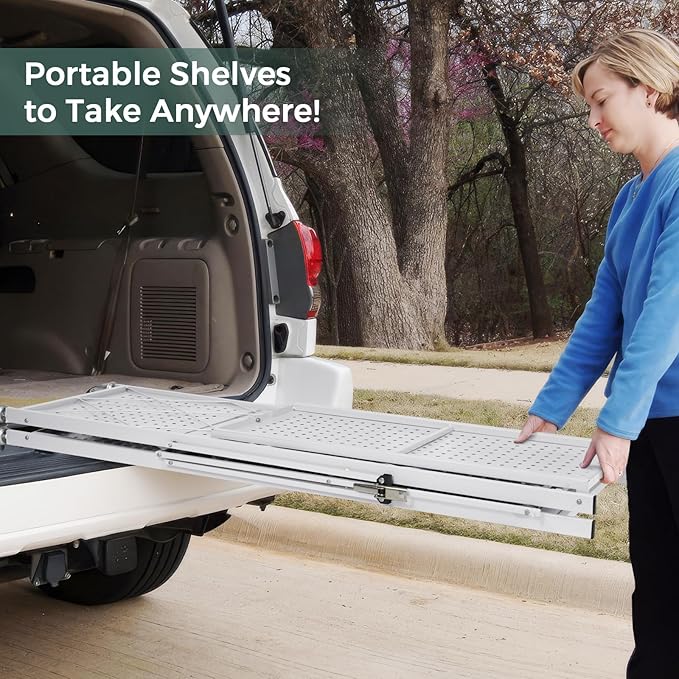 DEANIC 4 Tier Foldable Storage Shelves with Wheels, Large Capacity Shelving Unit, Freestanding Metal Wire Shelf Rack, No Assembly Organizer Rack for Garage Kitchen, Basement, Pantry(White)-NeatNest