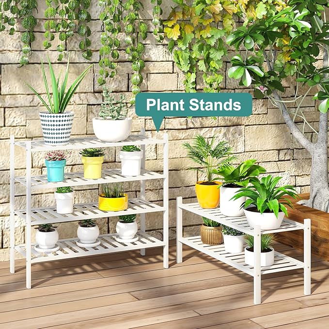 White Shoe Rack for Entryway, 2 Tier Shoe Organizer for Hallway Closet, Bamboo Wood Shoe Racks for Indoor Outdoor (White, 2-Tier)-NeatNest