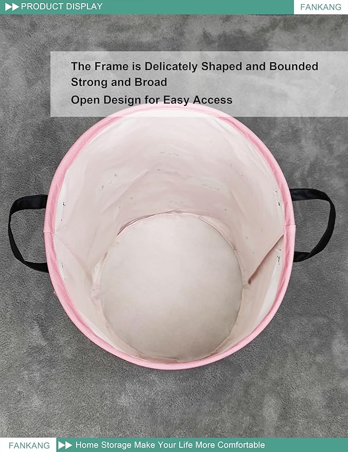 FANKANG Storage Basket, Nursery Hamper Canvas Laundry Basket Foldable with Waterproof PE Coating Large Storage Baskets for Kids Boys and Girls, Office, Bedroom, Clothes,Toys(pink cloud)