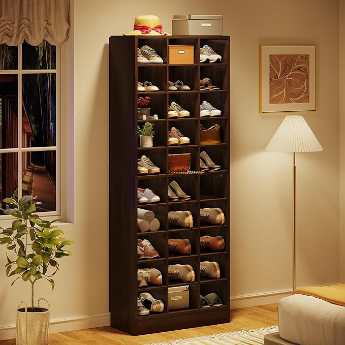 Tribesigns 10-Tier Shoe Storage Cabinet, Espresso Wooden Shoe Rack with 30 Cubbies, Freestanding Tall Entryway Shoe Organizer for Closet, Entryway, Living Room-NeatNest