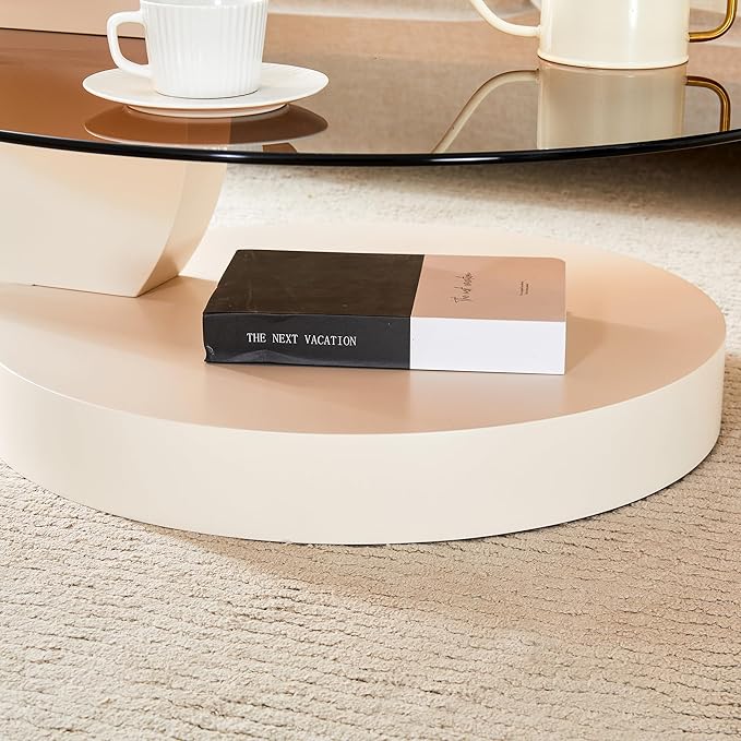 Glass Coffee Tables for Living Room Round Coffee Tables Modern Double Layer Round Table Circle Coffee Table for Small Space Home Office (42 Inch Amber Yellow Glass)
