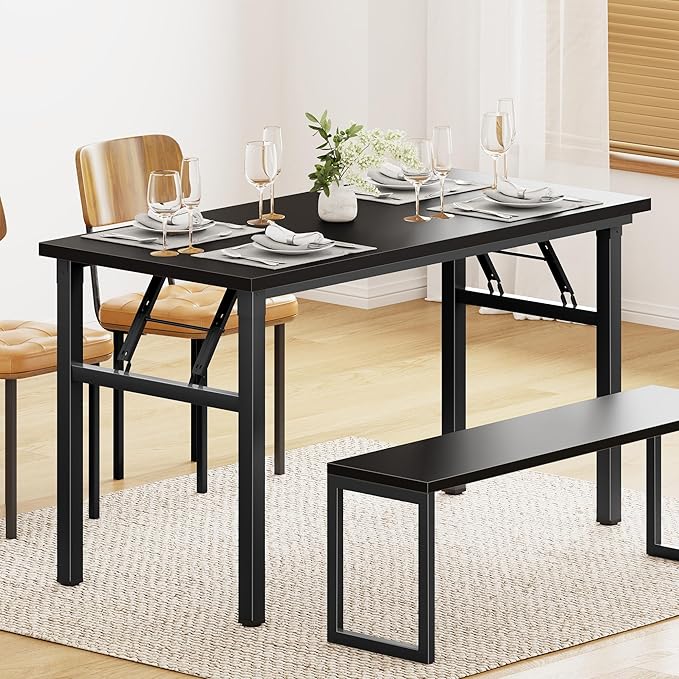 DlandHome Computer Desk Folding Table 39.4 inches Writing Desk for Small Space Study Table Laptop Desk No Assembly Required Black&Black-NeatNest