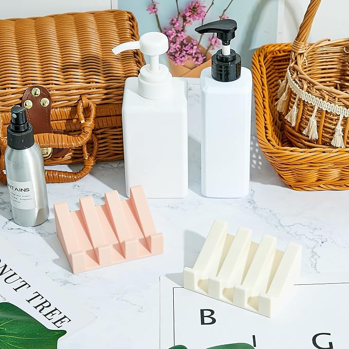 Cunhill 2 Pieces Silicone Soap Dish Self Draining Soap Dish Shower Waterfall Bar Soap Holder Tray with Drain Soap Saver for Kitchen Bathroom Accessories (Light Pink,Bright White)-NeatNest