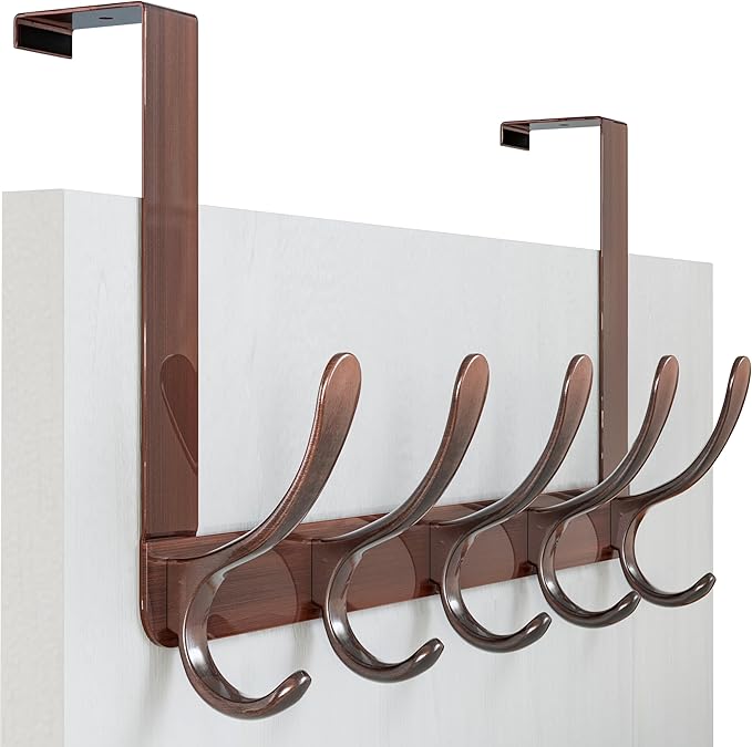 WEBI Over The Door Hook 5 Coat Hooks,Over The Door Towel Rack,Door Hanger Over Door Coat Rack for Hanging Clothes,Towels,Back of Bathroom,Antique Copper