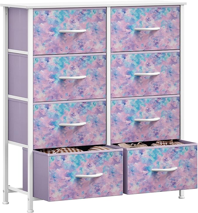 DWVO Dresser with 8 Drawers - Fabric Storage Tower, Organizer Unit for Bedroom, Hallway, Closets - Sturdy Steel Frame, Wooden Top & Easy Pull Fabric Bins (Purple)-NeatNest