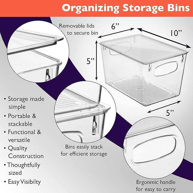 ClearSpace Plastic Pantry Organization and Storage Bins with Lids – Perfect Kitchen Organization or Kitchen Storage – Fridge Organizer, Refrigerator Organizer Bins, Cabinet Organizers-NeatNest