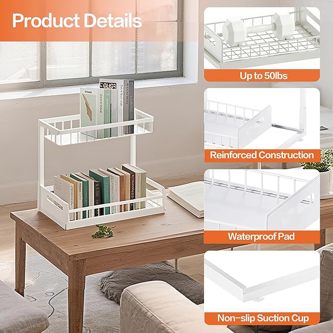VUSIGN Under Sink Organizer, 2 Tier Pull Out Bathroom Cabinet Organizer, Under Kitchen Sink Organizers and Storage, Under Sink Shelf,2 Pack, White-NeatNest