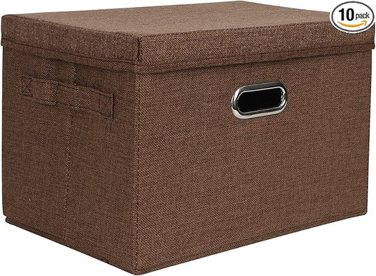 DAYARD Foldable Storage Boxes with Lids Linen Fabric Stackable Storage Bins Organizer Containers Baskets Cube with Cover for Closet Office Nursery, Coffee (15 x 10 x 10)-NeatNest