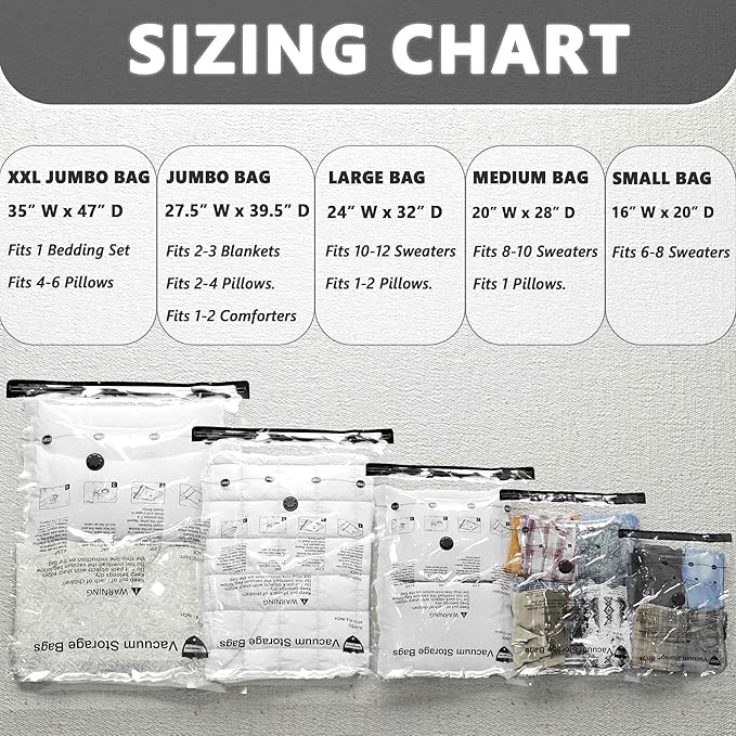 Vacuum Storage Bags 9 Combo, (3 Jumbo, 3 Large, 3 Medium) Space Saver Bags with Travel Hand Pump, Compression Airtight Sealer Bags for Clothes, Bedding, Pillows, Comforters, Blankets-NeatNest