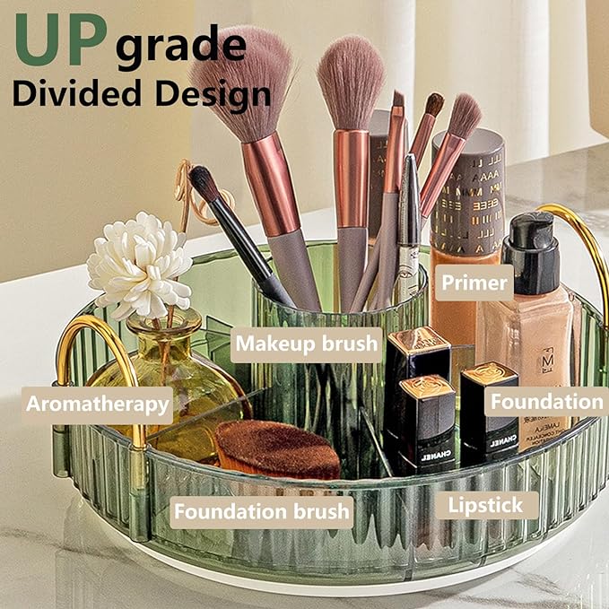360 Rotating Makeup Organizer,3 Tier Large Capacity Make Up Organizers and Storage,Skincare Perfume Vanity Organizers,Bathroom Cosmetics Storage Organizer Countertop (Green)-NeatNest