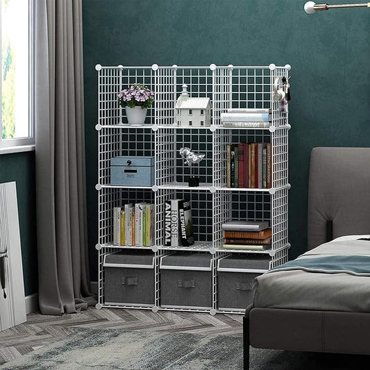 C&AHOME Wire Cube Storage, 12-Cube Storage Organizer Metal, C Grids Storage Bins Shelving, Modular Bookshelf Shelf, Closet Cabinet Ideal for Bedroom, Office 36.6”L x 12.4”W 48.4”H White-NeatNest