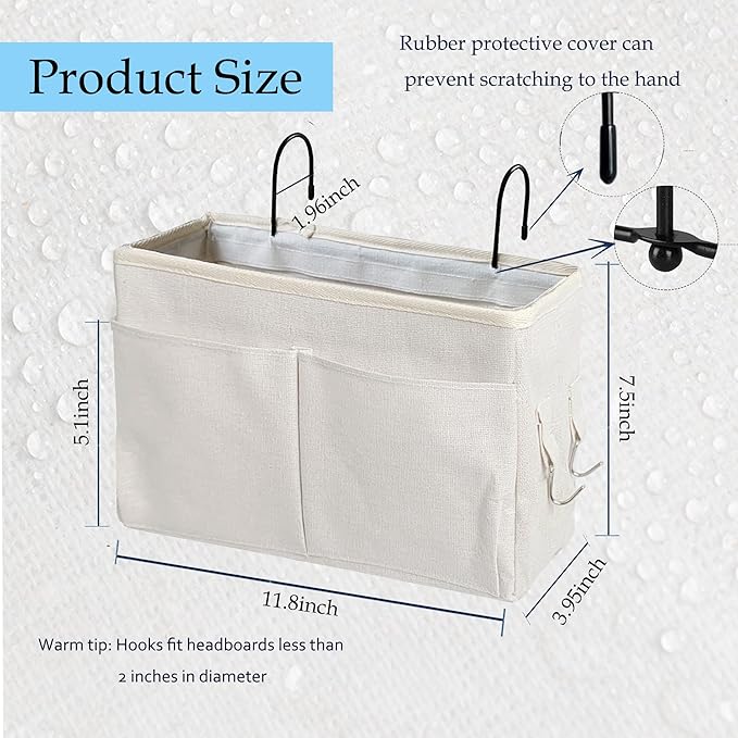 Bedside Caddy Organizer & Bedside Storage Basket Multi-Function Organizer for Bunk, Hospital Beds, Dorm Bed Rails,| Holds Magazines, Books, Glasses, Phone | Space-Saving (White 2 Pack)-NeatNest