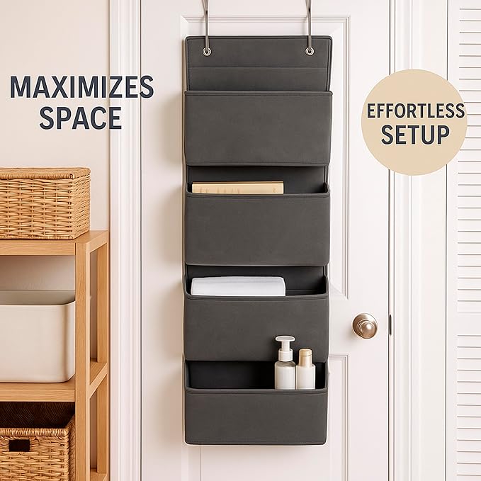 Joyful Moose Over the Door Hanging Organizer Closet Storage Bins Grey-NeatNest