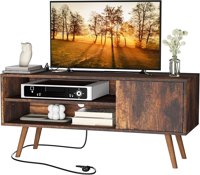 Cozy Castle TV Stand for 48 Inch TV, Mid Century Modern Entertainment Center with Storage Cabinet, TV Media Console for Living Room, Bedroom, Rustic Brown-NeatNest