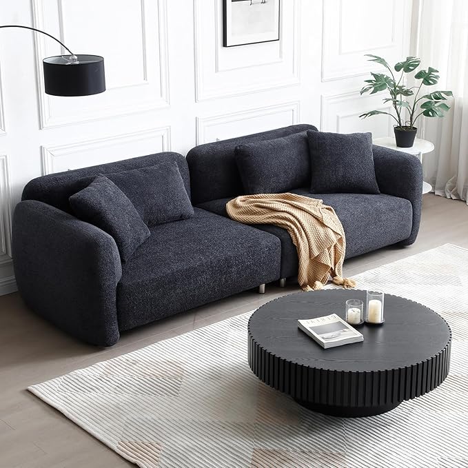 kevinplus 39.37'' Black Round Coffee Table for Living Room, Modern Wood Contemporary Circle Fluted Drum Style, Easy Assembly, Black (ø39.37'' x 13.42'')