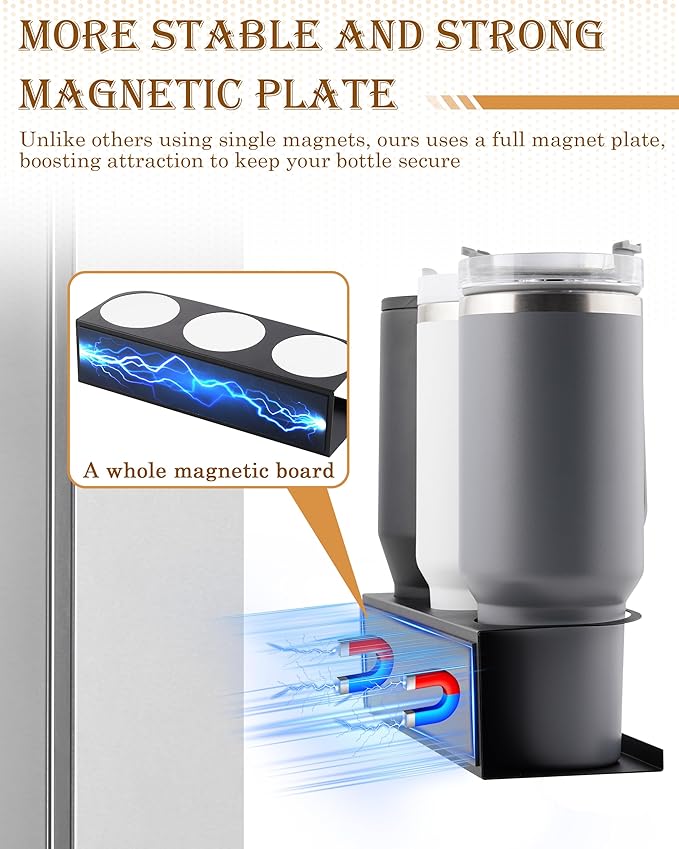 2 Pack Strong Magnetic Cup Holder for Fridge, Magnetic Cups Holder for Metal Surface, Organizer for 30&40 oz Water Bottle Tumblers, Metal Cabinet Cup Storage Racks, Tumbler Organizer Accessories