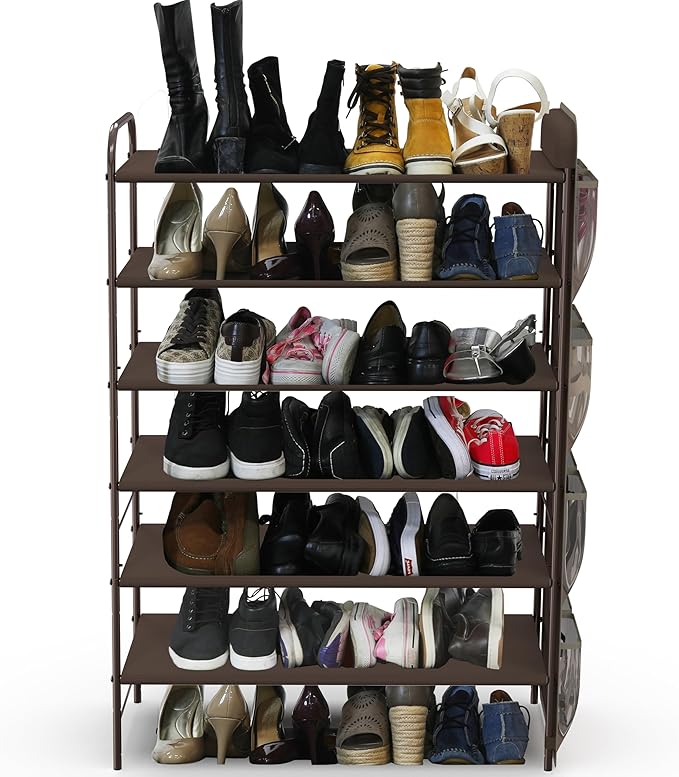 Simple Houseware 6-Tier Shoe Rack Storage Organizer w/Side Hanging Bag, Bronze-NeatNest