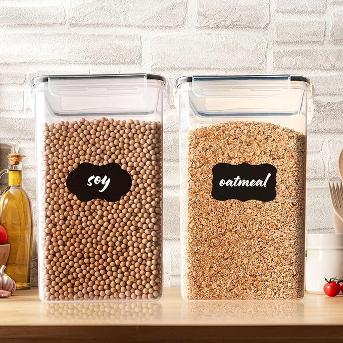 4-Pack 5.2L Airtight Food Storage Containers, BPA-Free Plastic Canisters for Flour, Rice, Pasta & Cereal, Kitchen Pantry Organization with Lids, Labels & Measuring Cups