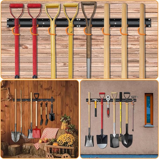 3-H 2×16" All Metal Garden Tool Organizer, Garage Tool Organizer, Broom Holder Wall Mount for Garage, Shed, Garden, Basement Hanging and Organizing Rake, Mop, Shovel, Hose-NeatNest