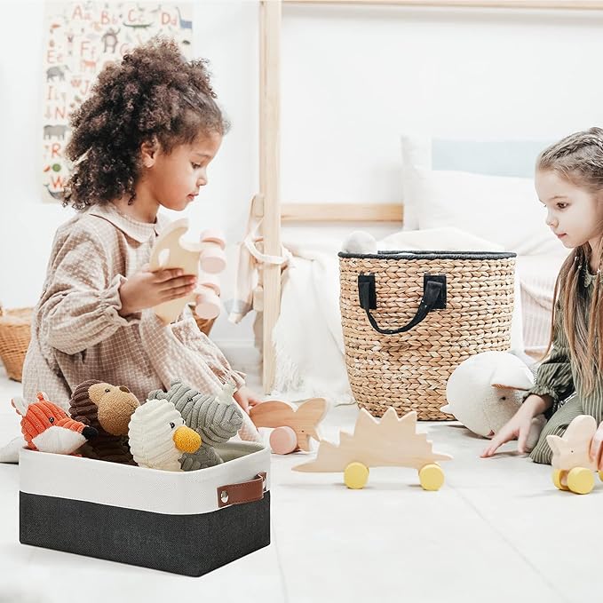 DULLEMELO Small Storage Bin, Collapsible Rectangular Fabric Basket for Organizing, Shelves, Closets, Nursery, Home, Office, Empty Gift Basket (White&Black)-NeatNest