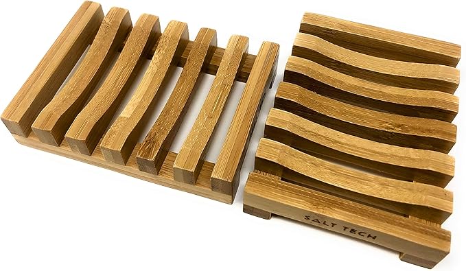 Bamboo Soap Dish, 2pc Rectangular, Light Brown, 3.4 x 4.5 inches, 0.14 pounds, Bathtub-NeatNest