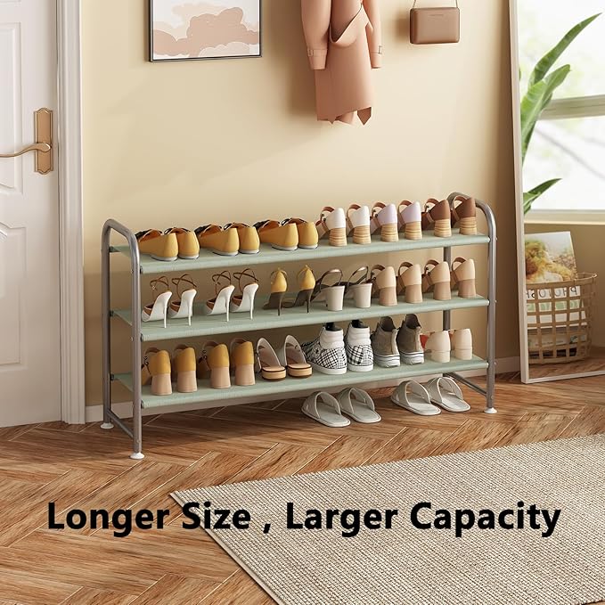 Shoe Rack 3 Tier Long Storage Organizer Wide Metal Shoe Shelf for Closet Entryway Grey-NeatNest