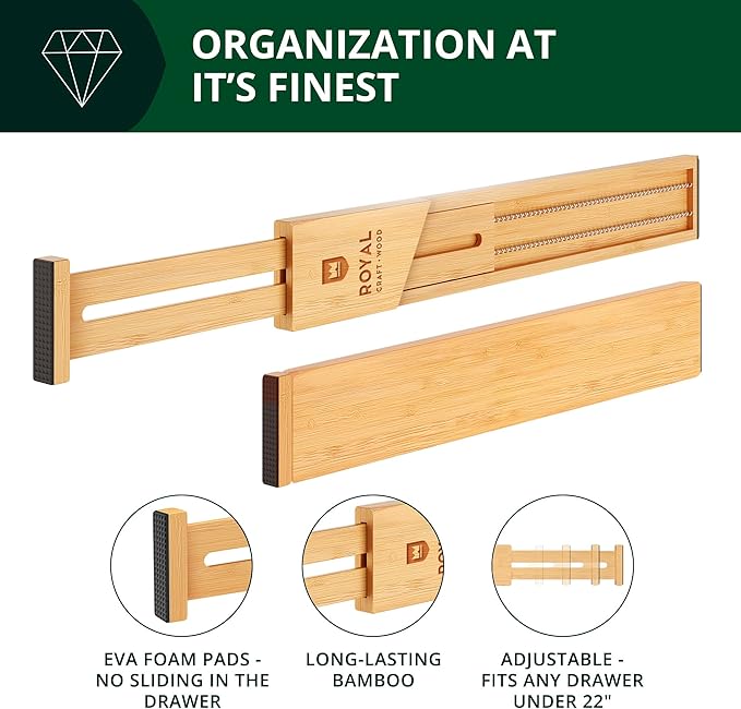 Drawer Divider and Organizer for Kitchen Organization - Adjustable Bamboo Drawer Dividers Organizers (17 - 22") - 4-Pack Expandable Drawer Organization Separators for Kitchen, Bedroom & More, Natural-NeatNest