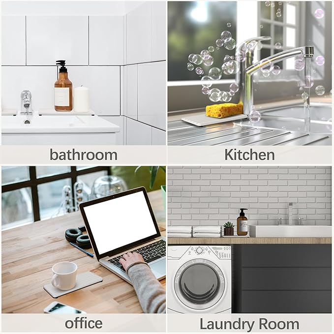 2 PCS Water Absorbent Diatomite Coasters (9.5" x 4"), Grooved Design, Water Absorbing Stone Used for Hand Soaps & Plants & toiletries in The Modern Home-NeatNest